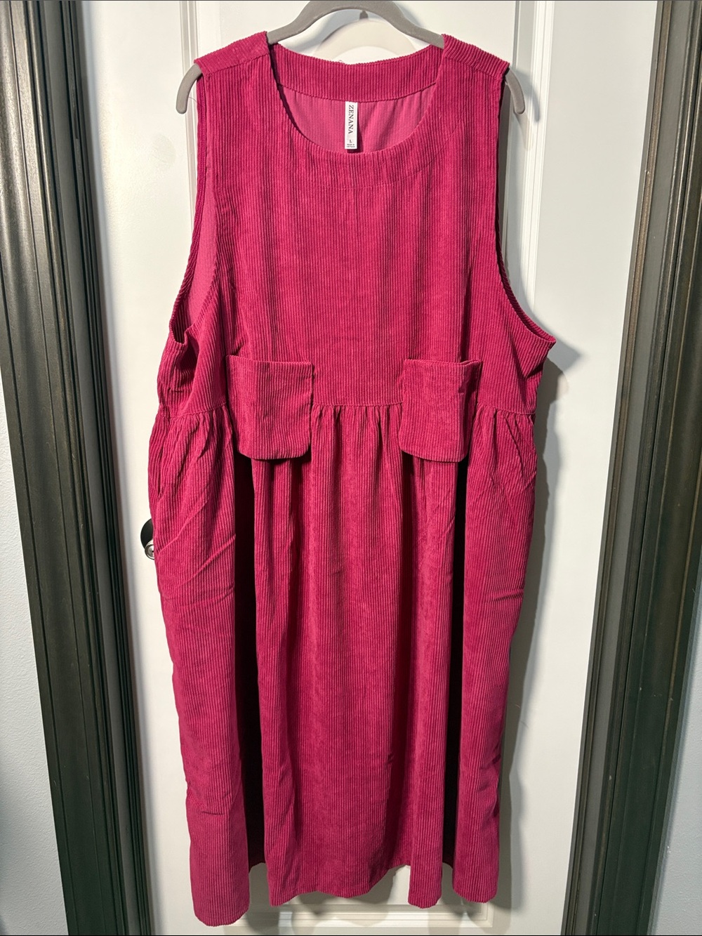 Zenana Outfitters Raspberry Corduroy Pocket Shift Dress - NWOT